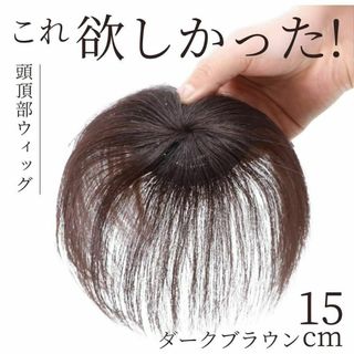 ショートストレート人毛100% ヘアピース　シルクスキン　つむじ用　自然な黒　ポイントウィッグ