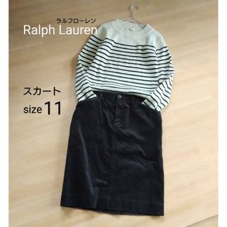 ラルフローレン(Ralph Lauren)のラルフローレン　コーデュロイ バッグスリット スカート　ブラック　11号　大きめ(ひざ丈スカート)