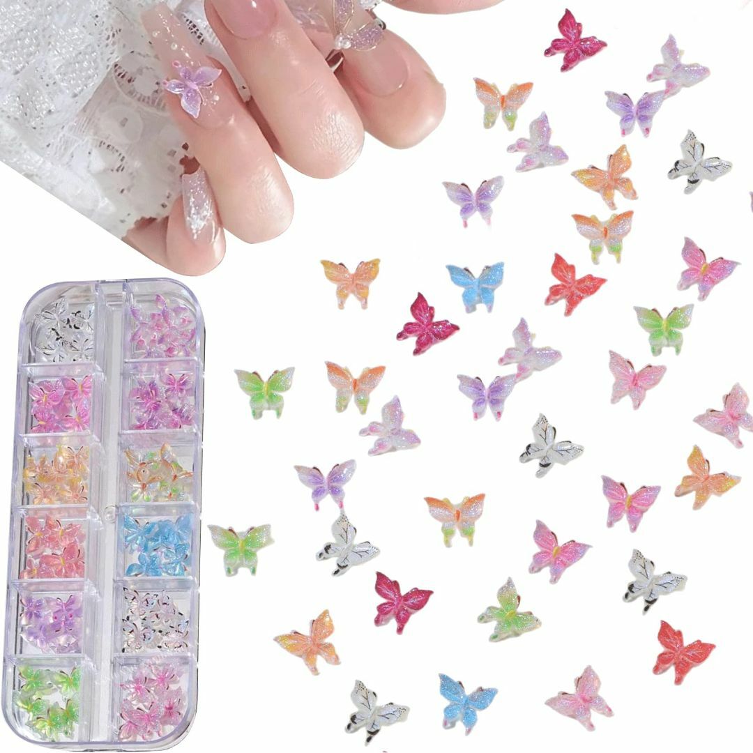 ネイルパーツ 蝶々 約60個セット 3D 立体 夜光 蝶 ネイルパーツ 大きめ  コスメ/美容のネイル(ネイルケア)の商品写真