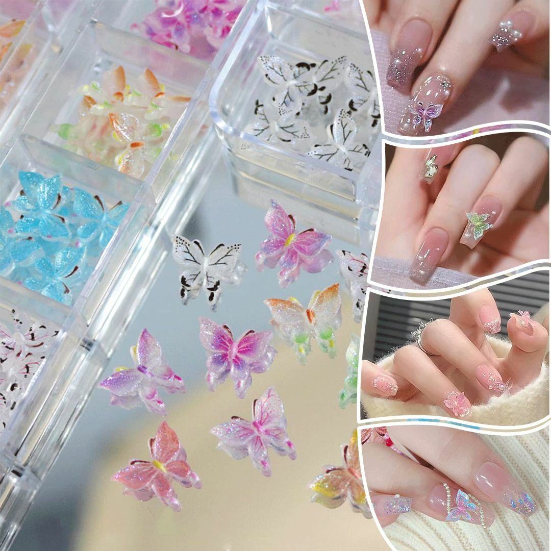 ネイルパーツ 蝶々 約60個セット 3D 立体 夜光 蝶 ネイルパーツ 大きめ  コスメ/美容のネイル(ネイルケア)の商品写真