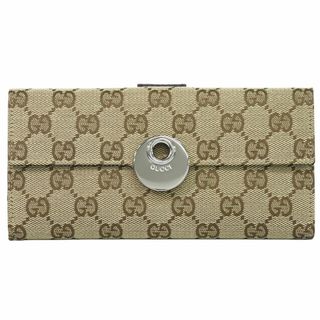 グッチ(Gucci)の本物 グッチ GUCCI GGキャンバス Wホック 長財布 ロングウォレット ベージュ 120931 財布 ウォレット 中古(財布)