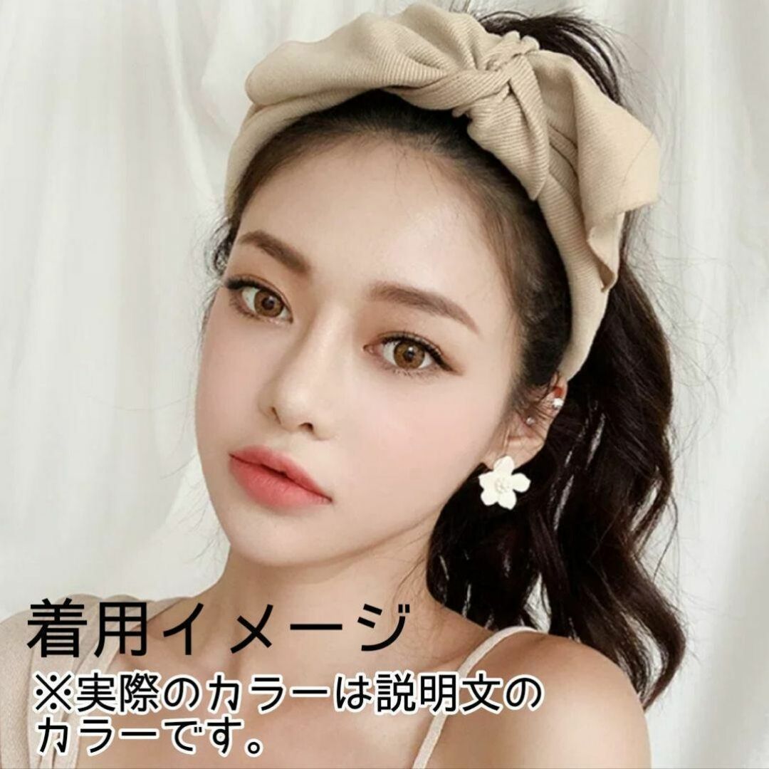 カーキ  ヘアバンド ヘアターバン ビッグリボン  可愛い 韓国  リブ  新品 レディースのヘアアクセサリー(ヘアバンド)の商品写真