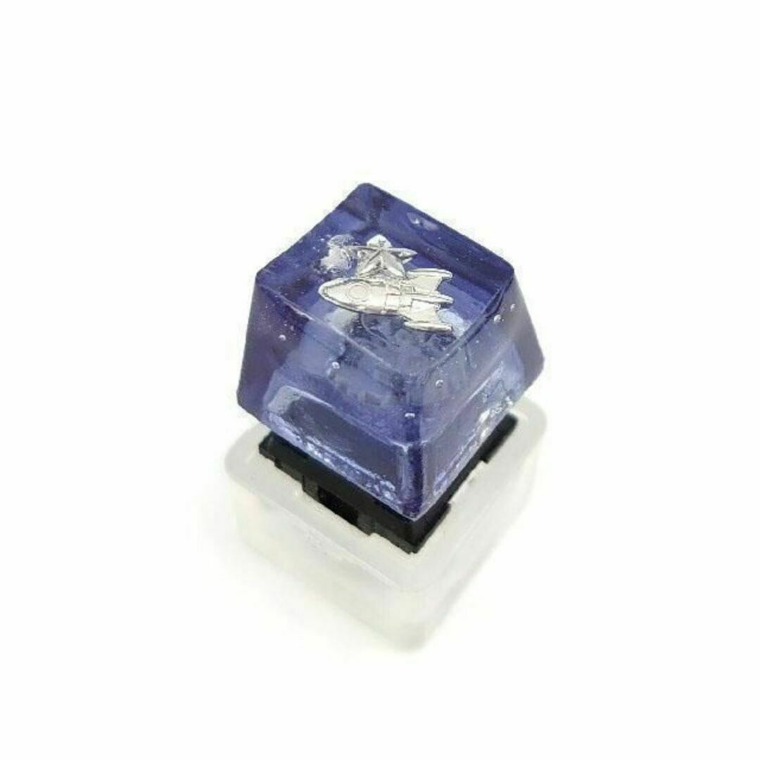 自作キーキャップ ロケットと星 シルバー 銀色 キートップ　keycap クリア