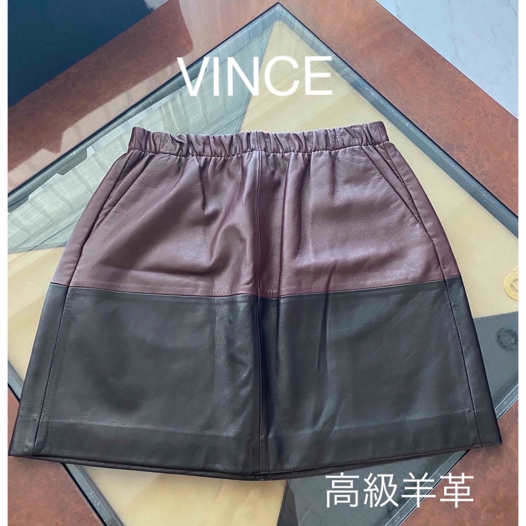 Vince(ビンス)のVINCE ヴィンス 羊革 ミニ丈スカート レザースカート S レディースのスカート(ミニスカート)の商品写真