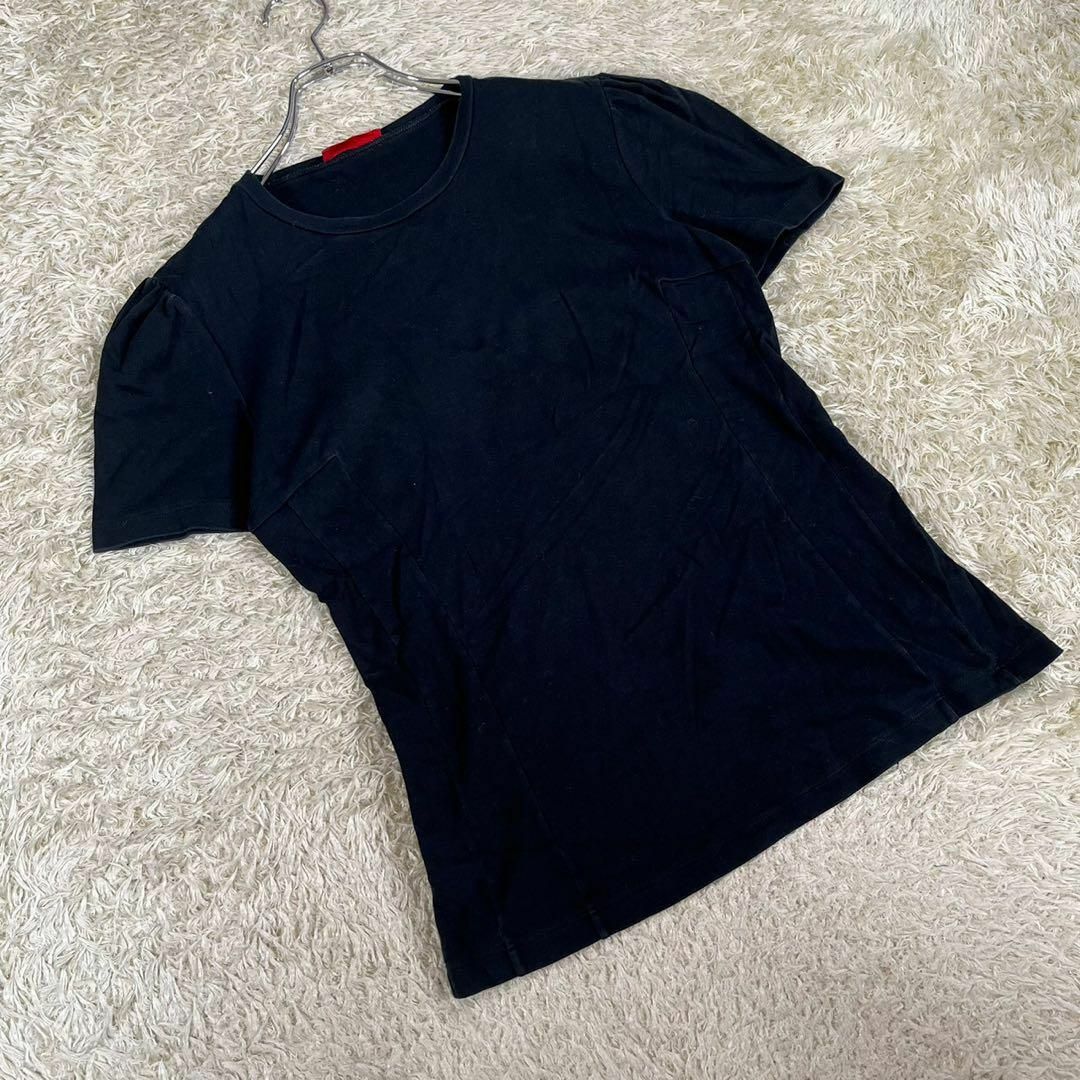 PRADA(プラダ)のPRADA プラダ (L) パフショルダー Tシャツ ブラック 無地 丸首 半袖 レディースのトップス(Tシャツ(半袖/袖なし))の商品写真