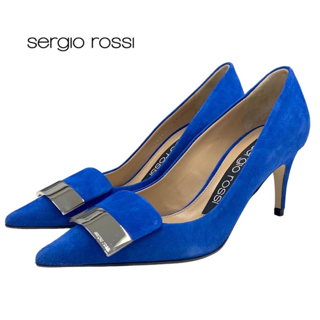 Sergio Rossi(セルジオロッシ)の未使用 セルジオロッシ sergio rossi sr1 パンプス 靴 シューズ ロゴプレート スエード ブルー シルバー レディースの靴/シューズ(ハイヒール/パンプス)の商品写真