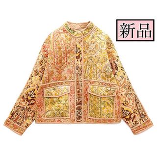 ザラ(ZARA)のエスニック 花柄 キルティング ジャケット ガウン コート ZARA ザラ L(ノーカラージャケット)