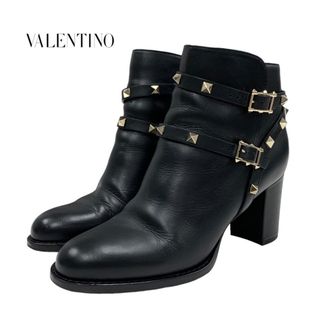 ヴァレンティノ(VALENTINO)のヴァレンティノ VALENTINO ブーツ ショートブーツ 靴 シューズ ロックスタッズ レザー ブラック 黒 ゴールド(ブーツ)