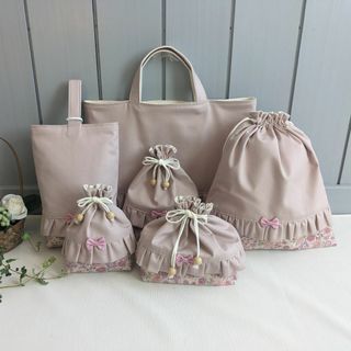 たかゃん 様専用◆くすみラベンダー×花柄 入園入学 リボンS レッスン(外出用品)