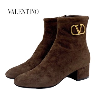 ヴァレンティノ(VALENTINO)のヴァレンティノ VALENTINO ブーツ ショートブーツ 靴 シューズ V金具 スエード ブラウン ゴールド(ブーツ)