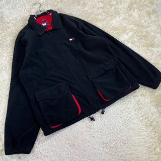 TOMMY HILFIGER - TOMMY HILFIGER (XL) ロゴ入り フリースジャケット ポケット付