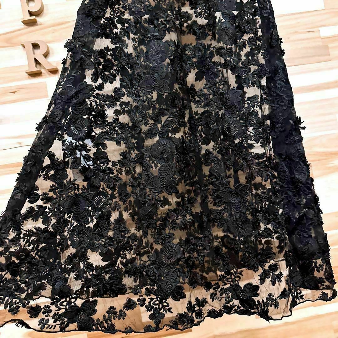 【アメリ】AMERI オーガンジー 花柄 刺繍 ロング スカート 透け感 M 黒6pRのレディースはこちら