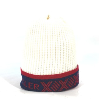 モンクレール(MONCLER)のモンクレール MONCLER ロゴ ビーニー 帽子 ニット帽 ニットキャップ ニット帽 ウール ホワイト 美品(ニット帽/ビーニー)