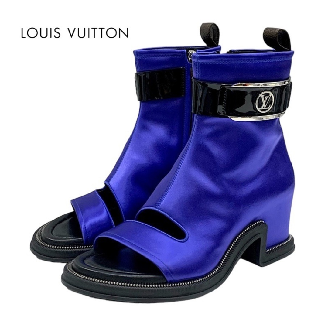 LOUIS VUITTON(ルイヴィトン)のルイヴィトン LOUIS VUITTON ムーンライトライン ブーツ ショートブーツ アンクルブーツ 靴 シューズ ベルト サテン ブルー レディースの靴/シューズ(ブーツ)の商品写真