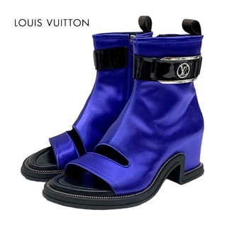 ルイヴィトン(LOUIS VUITTON)のルイヴィトン LOUIS VUITTON ムーンライトライン ブーツ ショートブーツ アンクルブーツ 靴 シューズ ベルト サテン ブルー(ブーツ)