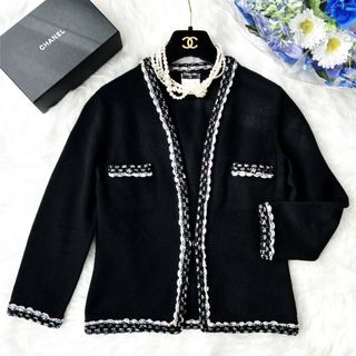 シャネル(CHANEL)の美品　CHANELシャネル　カシミヤ　COCOトリミングジャケット　カーディガン(ノーカラージャケット)