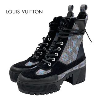 ルイヴィトン(LOUIS VUITTON)のルイヴィトン LOUIS VUITTON ローリエートライン ブーツ ショートブーツ アンクルブーツ レースアップ モノグラム ブラック ブルー系(ブーツ)