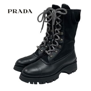 プラダ(PRADA)のプラダ PRADA ブーツ ショートブーツ ミドルブーツ 靴 シューズ レースアップ レザー ファブリック ブラック 黒(ブーツ)