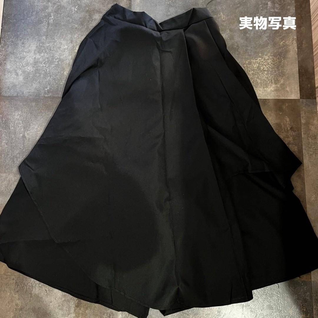 袴パンツ　アシメ　サルエル　ガウチョ　ワイド　レイヤード　パンツ　黒 L レディースのパンツ(サルエルパンツ)の商品写真