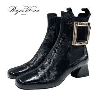 ロジェヴィヴィエ(ROGER VIVIER)のロジェヴィヴィエ Roger Vivier ブーツ ショートブーツ 靴 シューズ ストラスバックル サイドゴア シワ加工 レザー ブラック 黒(ブーツ)