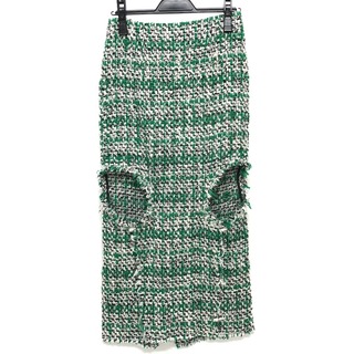 アイレネ IRENE ツイード 24A87004 ロングスカート スカート グリーン 美品(ひざ丈スカート)