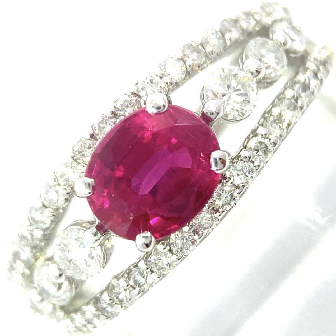 【JC5275】Pt900 ビルマ産 天然ルビー ダイヤモンド リング レディースのアクセサリー(リング(指輪))の商品写真