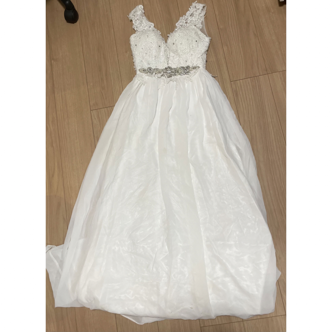 ホワイト　ロングドレス　Mサイズ レディースのワンピース(ロングワンピース/マキシワンピース)の商品写真