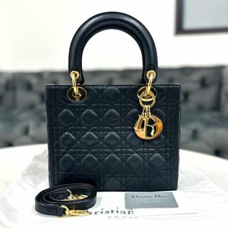 クリスチャンディオール(Christian Dior)の美品★　ディオール　レディディオール　2way　ラムスキン　黒　ハンドバッグ(ハンドバッグ)