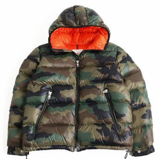 モンクレール(MONCLER)の極美品●モンクレール BLIER/ブリエ カモフラ/迷彩柄 ロゴワッペン付き フーデッド ダウンジャケット マルチ/オレンジ 3 正規品 ハンガー付(ダウンジャケット)