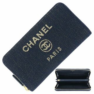 シャネル(CHANEL)のシャネル ドーヴィル ウォレット ラウンドファスナー長財布 サイフ キャンバス レザー ネイビー ゴールド レディース 未使用 4121(財布)