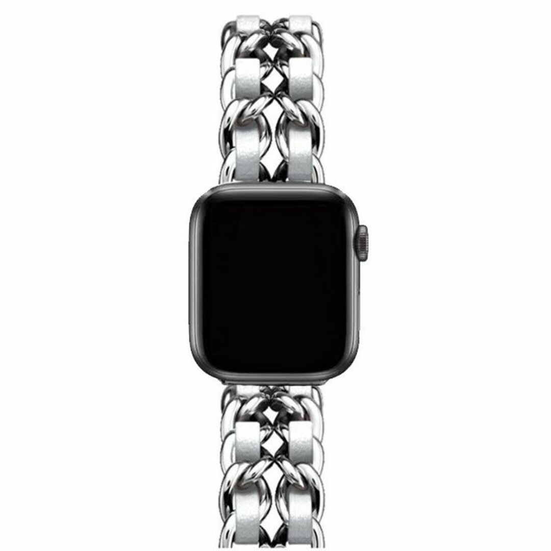 Apple Watch チェーンバンド シルバー レザーホワイト 42mmiPhoneケース
