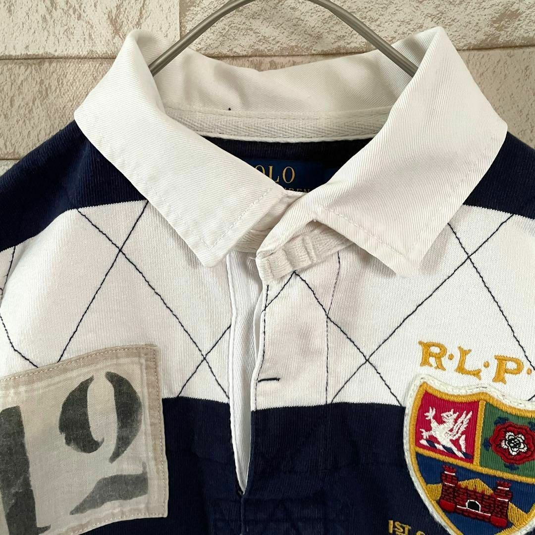 POLO RALPH LAUREN(ポロラルフローレン)のラルフローレン ラガーシャツ ボーダー 長袖 イングランド 刺繍 紺 白 M メンズのトップス(ポロシャツ)の商品写真