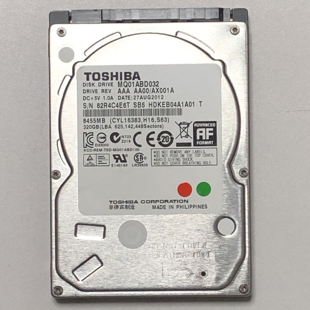 東芝(トウシバ)のTOSHIBA 2.5インチHDD MQ01ABD032 320GB／H07 スマホ/家電/カメラのPC/タブレット(PCパーツ)の商品写真