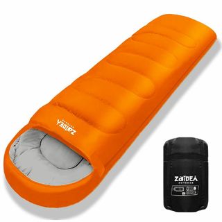 【色: オレンジ】ZAIDEA 寝袋 シュラフ 人工ダウン 210T 封筒型 春(寝袋/寝具)