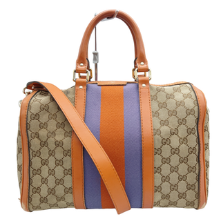 GUCCI グッチ ミニボストンバッグ ボストンバッグ GGキャンバス シェリーライン ベージュ オレンジ パープル キャンバス レザー 247205 ショルダーストラップ メンズ レディース 【中古 BCランク】☆送料無料☆ 当店通常価格59,800円