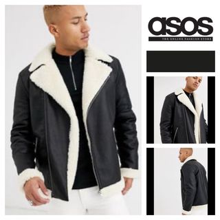 エイソス(asos)の良品■asos エイソス■フェイクレザー ムートン 裏ボア ライダースジャケット(ライダースジャケット)