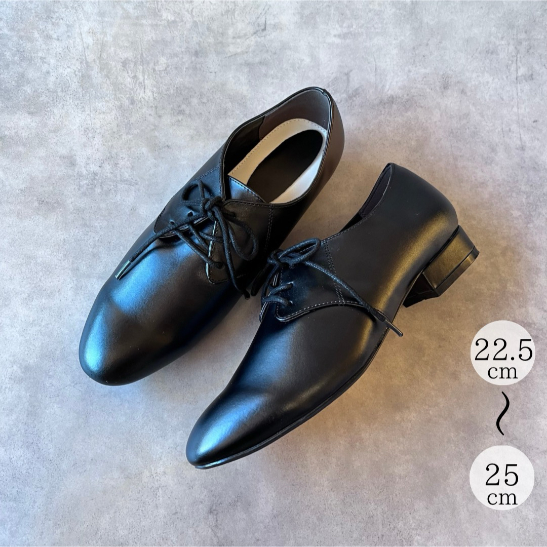 【新品】レースアップシューズ24cm黒ブラック レディースの靴/シューズ(ローファー/革靴)の商品写真