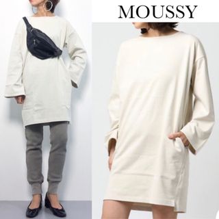 マウジー(moussy)のマウジー HALF SLEEVE B/N DRESS カットソー ワンピース(ミニワンピース)