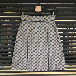 グッチ(Gucci)の新品同様 グッチ GGキャンバス Aライン スカート キャット ネイビー 36(ミニスカート)