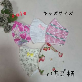 ハンドメイド　立体こどもマスク　キッズマスク　5枚セット　いちご柄(外出用品)