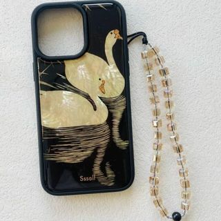 Anthropologie - ssself パールシェル スワン柄 iPhone スマホケース ブラック