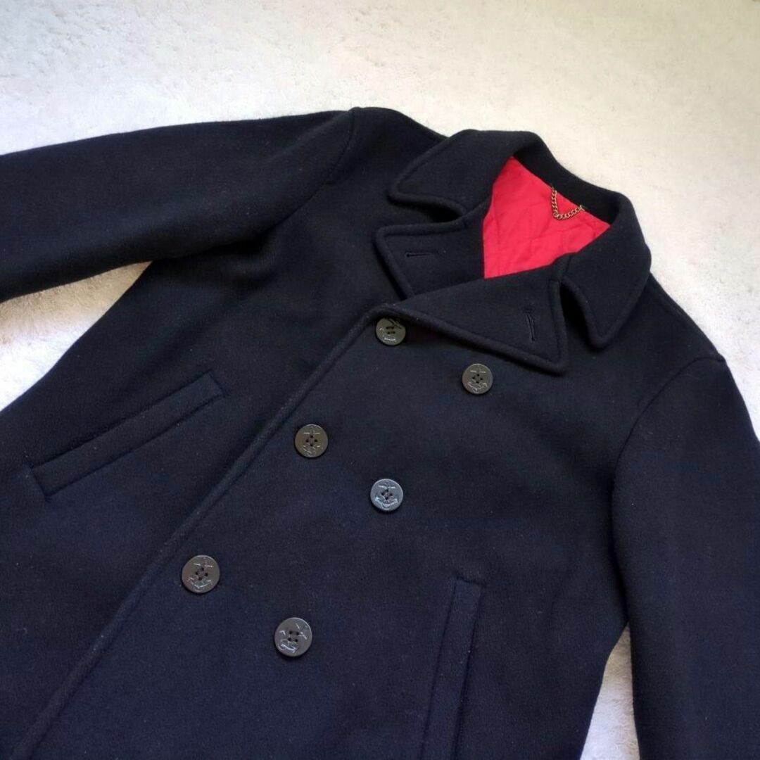 VINTAGE(ヴィンテージ)のヴィンテージ　ピーコート　ダブル　裏地キルティング　赤　錨ボタン　ブラック メンズのジャケット/アウター(ピーコート)の商品写真