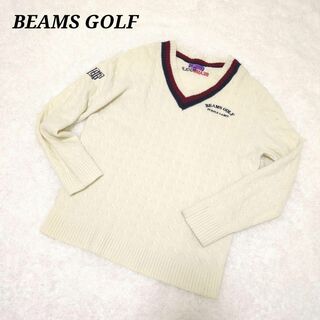 ビームスゴルフ(BEAMSGOLF)のビームスゴルフ　ケーブルニット　チルデン　セーター　大きいサイズ　刺繍　白(ウエア)