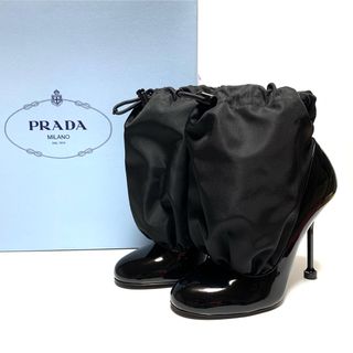 プラダ(PRADA)の☆未使用 プラダ ナイロンカバー エナメル ハイヒール パンプス 黒 イタリア製(ハイヒール/パンプス)