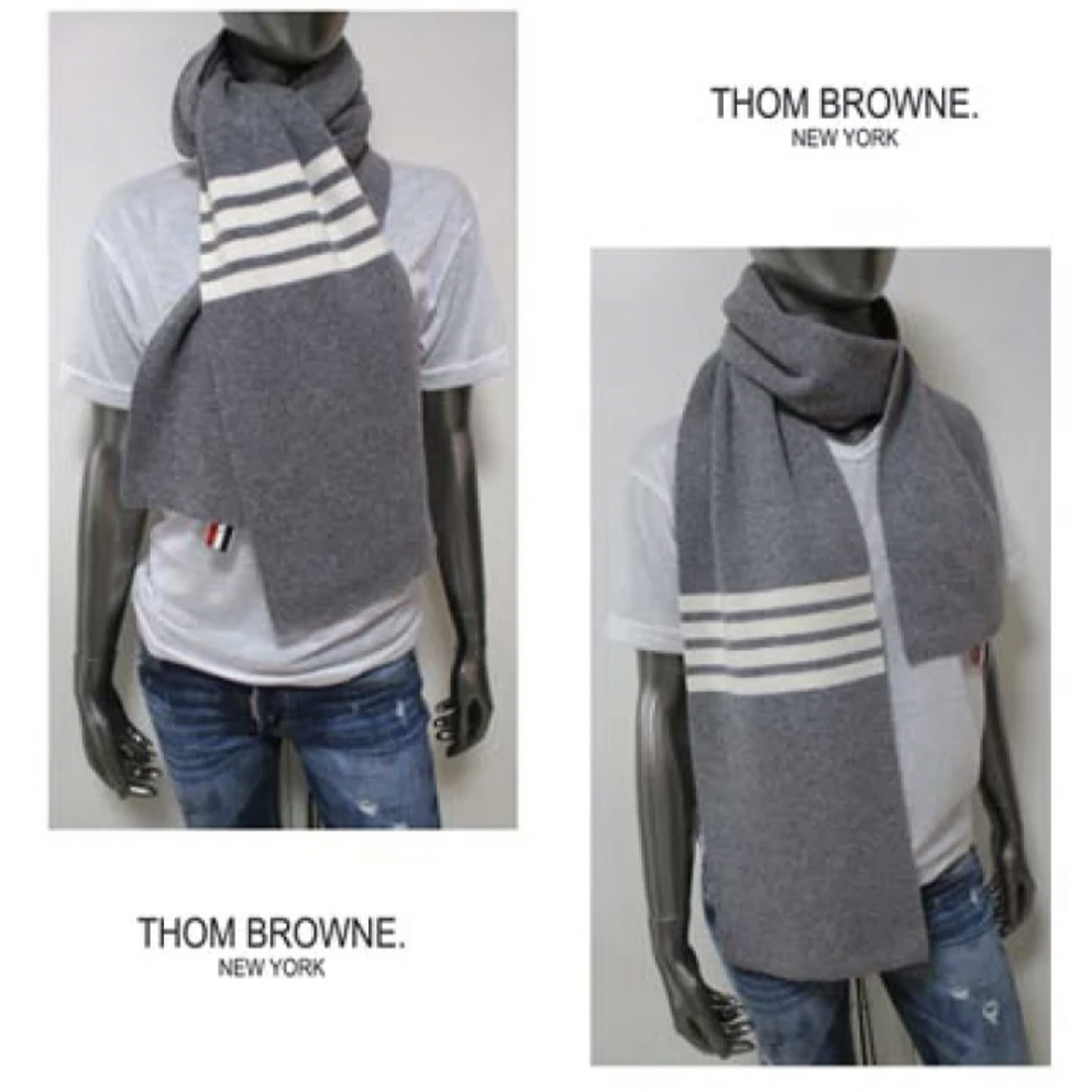 THOM BROWNE(トムブラウン)のThom Browne トムブラウンカシミヤ ユニセックス ライン付きマフラー メンズのファッション小物(マフラー)の商品写真