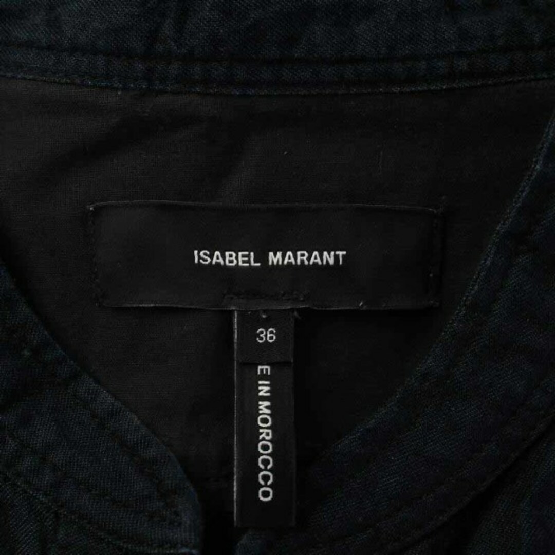 Isabel Marant(イザベルマラン)のイザベルマラン ノーカラーシャツ 長袖 切替 シアー 36 S 紺 黒 レディースのトップス(シャツ/ブラウス(長袖/七分))の商品写真