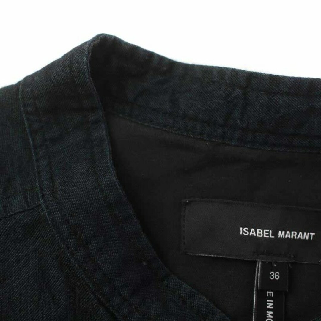 Isabel Marant(イザベルマラン)のイザベルマラン ノーカラーシャツ 長袖 切替 シアー 36 S 紺 黒 レディースのトップス(シャツ/ブラウス(長袖/七分))の商品写真