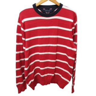 トミーヒルフィガー(TOMMY HILFIGER)のトミーヒルフィガー ボーダーセーター ニット 長袖 赤 M IBO46(ニット/セーター)