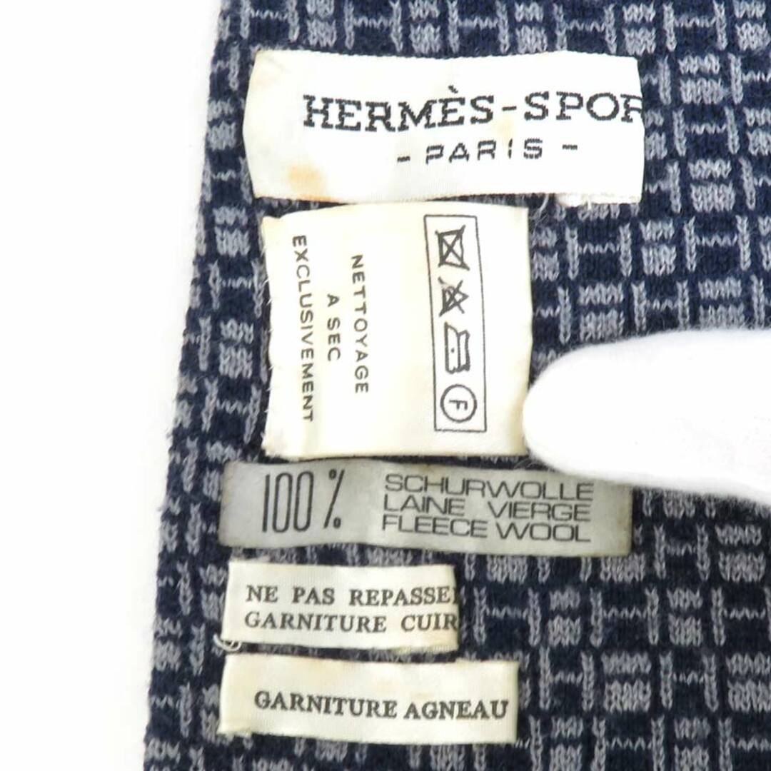 Hermes(エルメス)のエルメス HERMES ストール スカーフ SPORT ウール/レザー ネイビー/ライトグレー ユニセックス 送料無料【中古】 e57895a ハンドメイドのファッション小物(マフラー/ストール)の商品写真