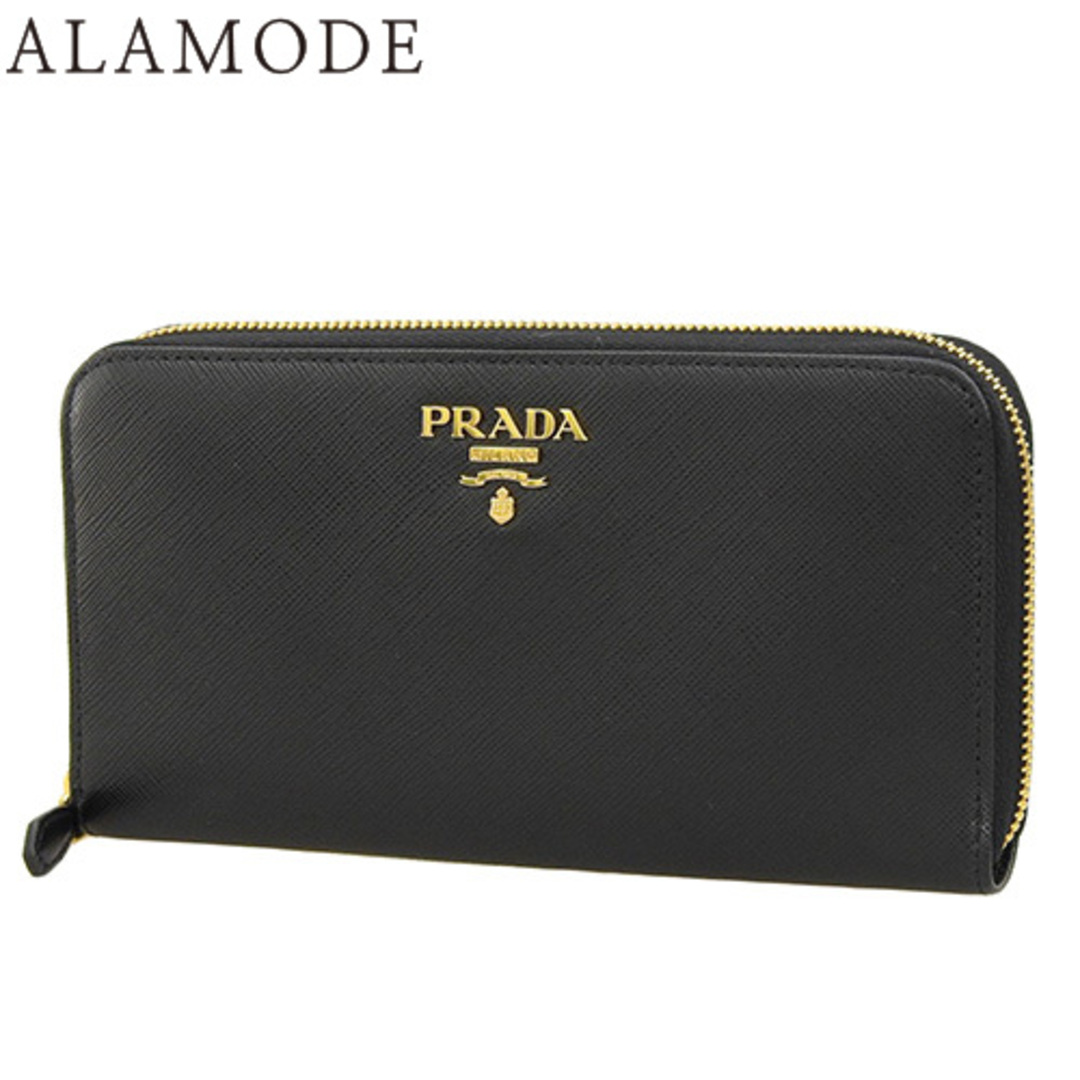 PRADA(プラダ)のPRADA(プラダ) ラウンドファスナー長財布 長財布 ジップアラウンド ロングウォレット サフィアーノレザー SAFFIANO METAL NERO ブラック黒 ゴールド金具 1ML506 QWA F0002 レディース 40802079168【中古】【アラモード】 レディースのファッション小物(財布)の商品写真